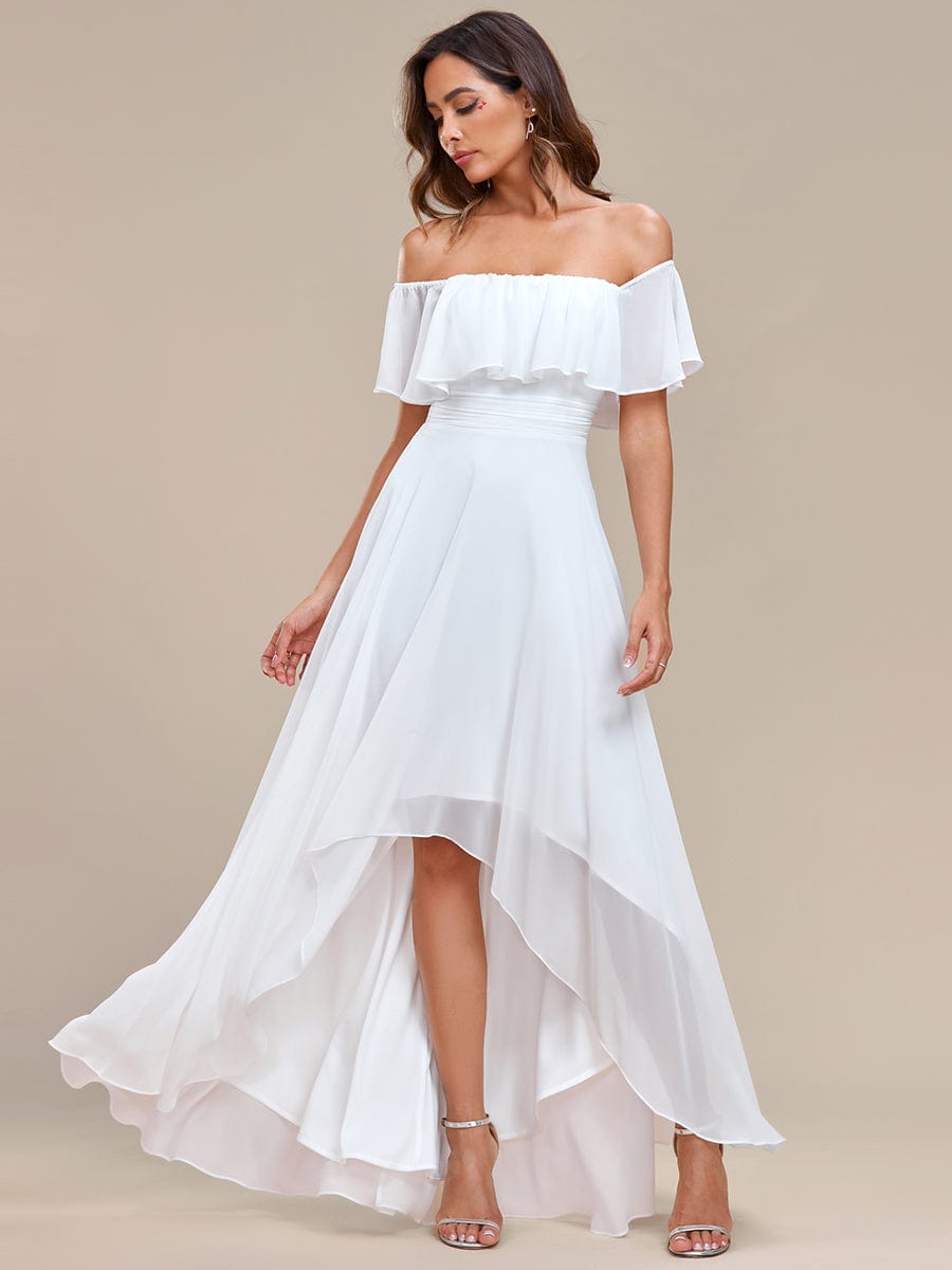 Lace Chiffon Long Bridesmaid Dress with Open Back  #Color_White