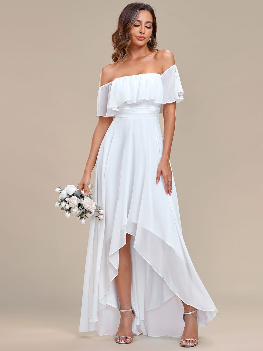 Lace Chiffon Long Bridesmaid Dress with Open Back  #Color_White