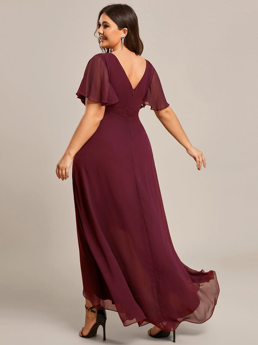 Custom Size Charming Chiffon Bridesmaid Dress with Lotus Leaf Hemline #color_Burgundy