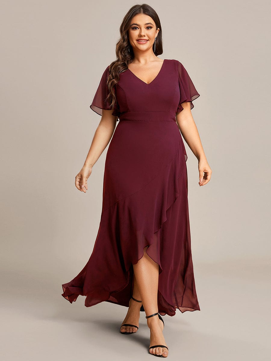 Custom Size Charming Chiffon Bridesmaid Dress with Lotus Leaf Hemline #color_Burgundy