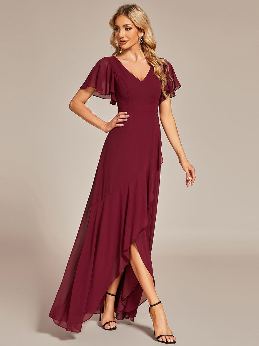 Custom Size Charming Chiffon Bridesmaid Dress with Lotus Leaf Hemline #color_Burgundy