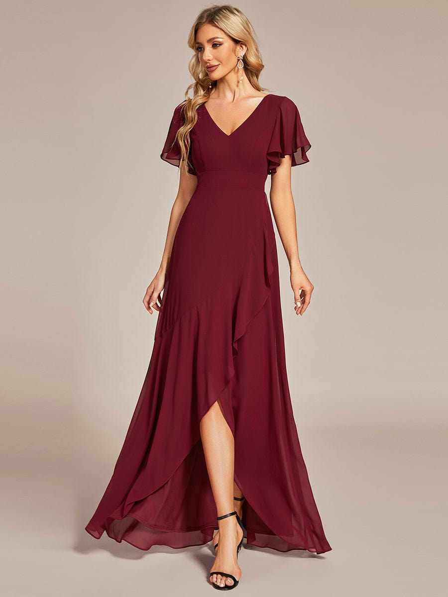 Custom Size Charming Chiffon Bridesmaid Dress with Lotus Leaf Hemline #color_Burgundy