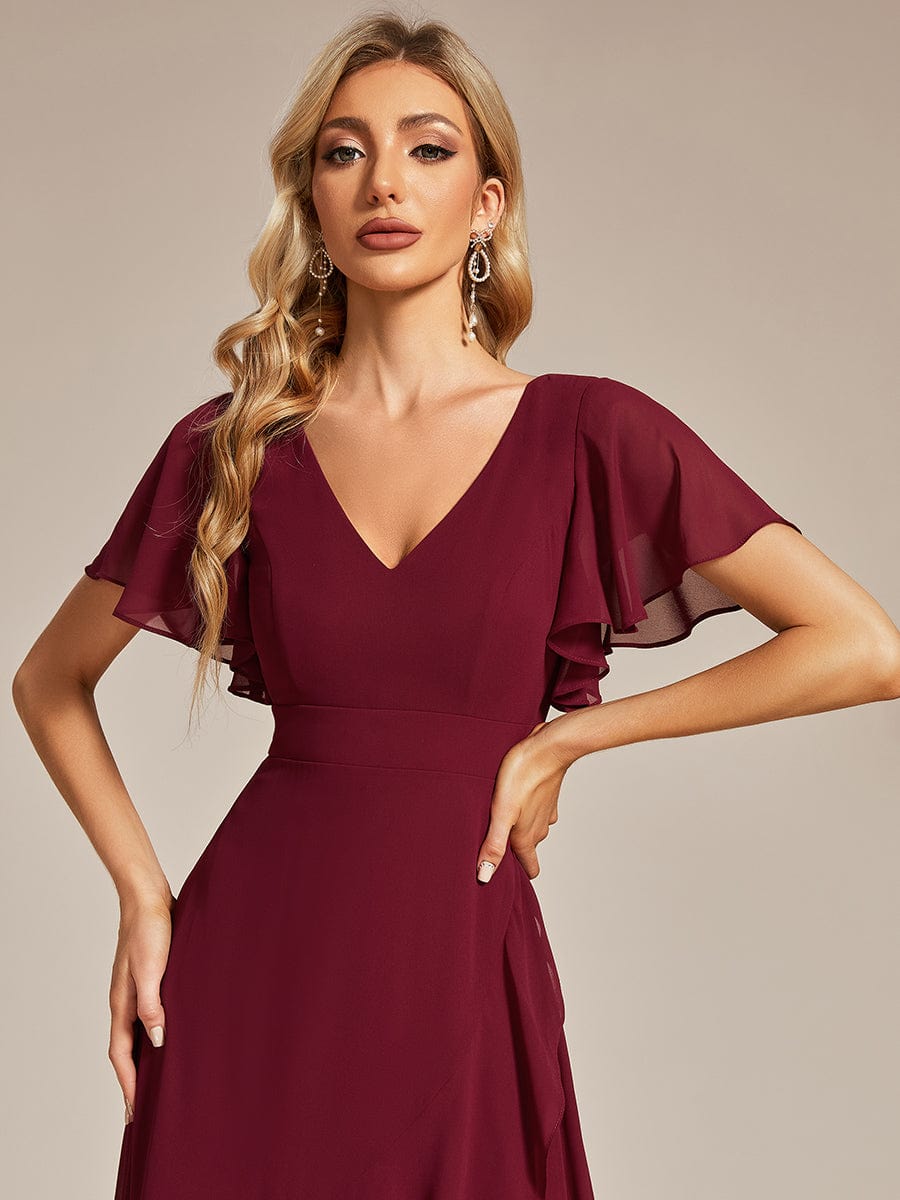 Custom Size Charming Chiffon Bridesmaid Dress with Lotus Leaf Hemline #color_Burgundy