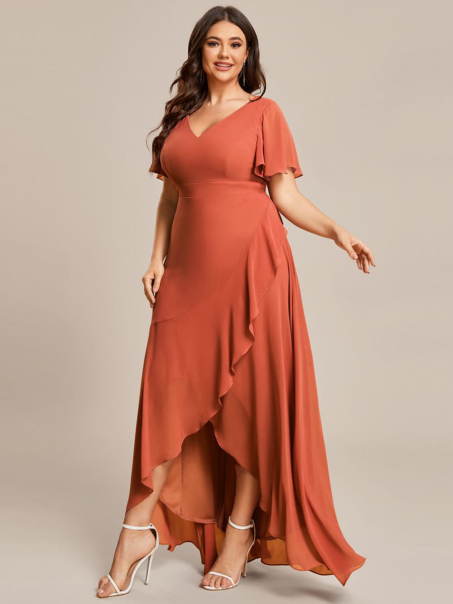 Charming Chiffon Bridesmaid Dress with Lotus Leaf Hemline #color_Burnt Orange