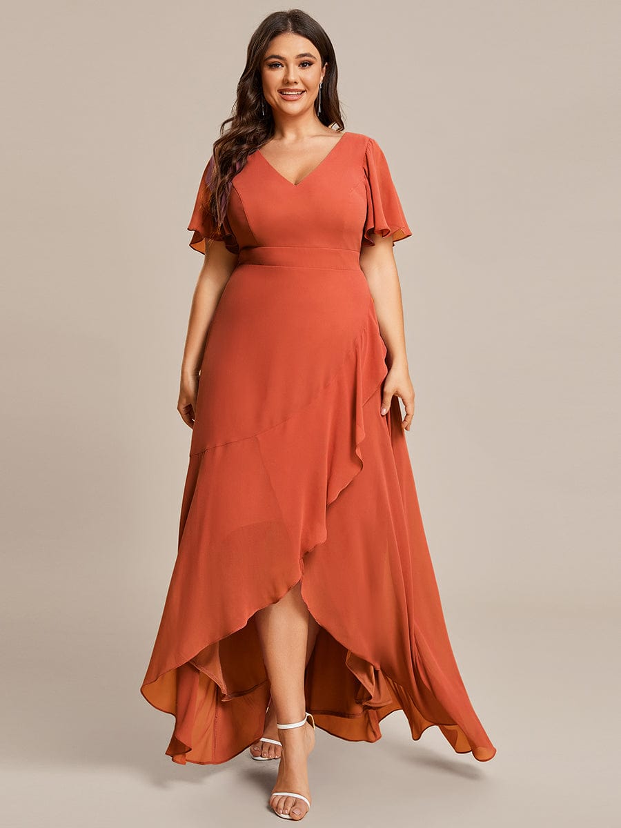 Charming Chiffon Bridesmaid Dress with Lotus Leaf Hemline #color_Burnt Orange