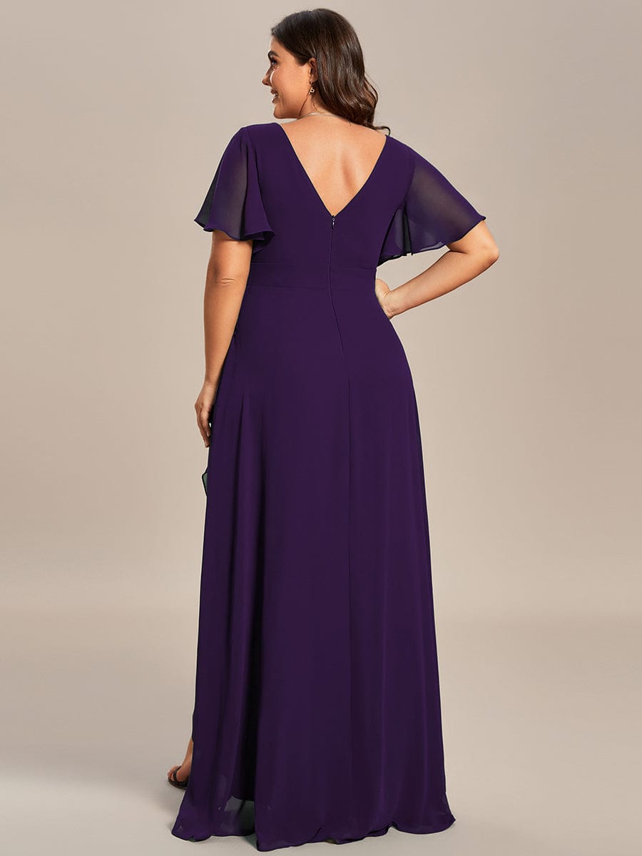 Charming Chiffon Bridesmaid Dress with Lotus Leaf Hemline #color_Dark Purple