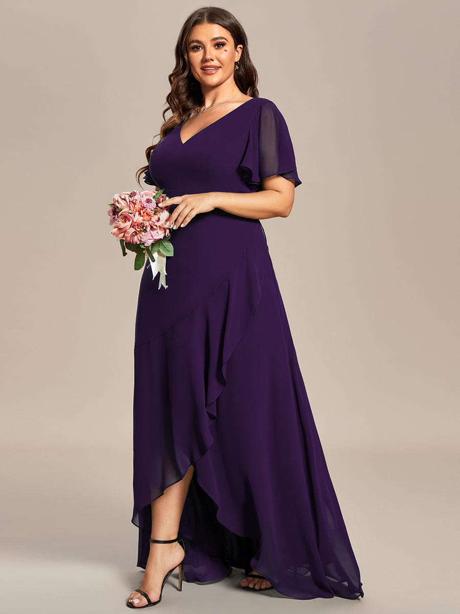 Charming Chiffon Bridesmaid Dress with Lotus Leaf Hemline #color_Dark Purple