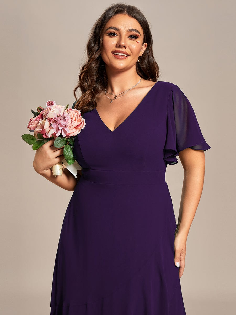 Charming Chiffon Bridesmaid Dress with Lotus Leaf Hemline #color_Dark Purple