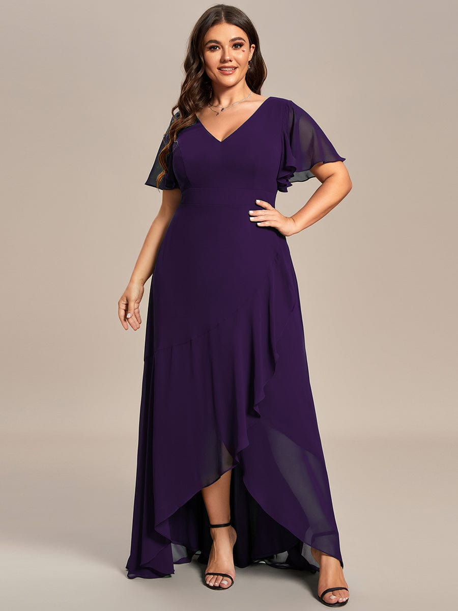 Charming Chiffon Bridesmaid Dress with Lotus Leaf Hemline #color_Dark Purple