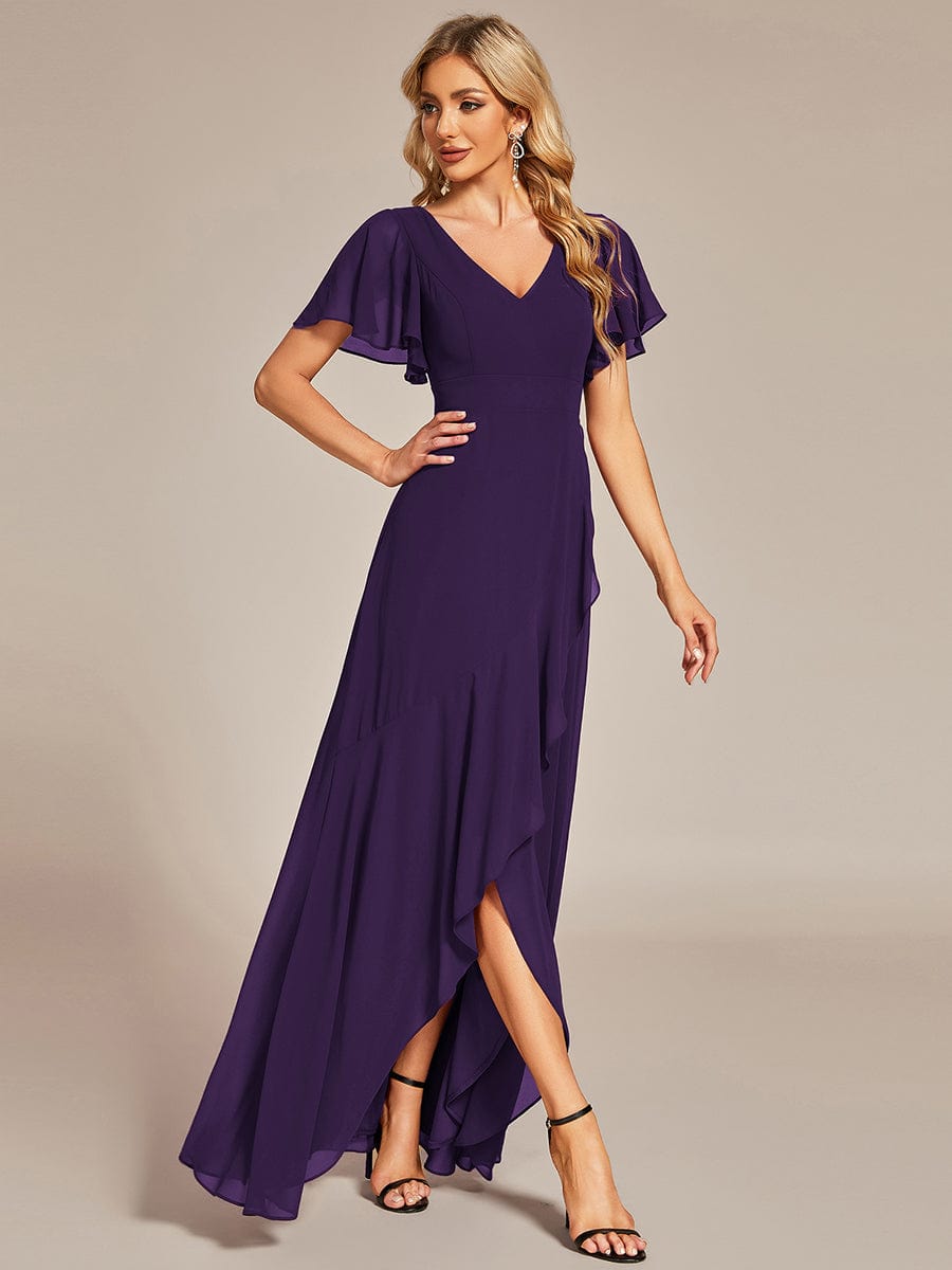 Charming Chiffon Bridesmaid Dress with Lotus Leaf Hemline #color_Dark Purple