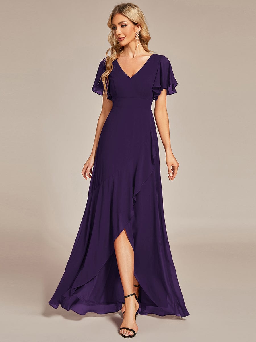 Charming Chiffon Bridesmaid Dress with Lotus Leaf Hemline #color_Dark Purple