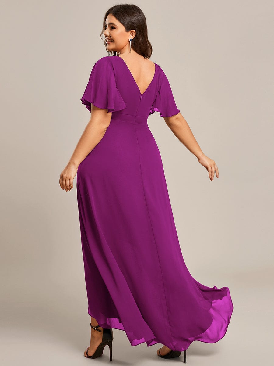 Charming Chiffon Bridesmaid Dress with Lotus Leaf Hemline #color_Fuchsia