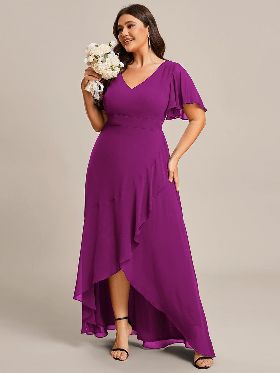 Charming Chiffon Bridesmaid Dress with Lotus Leaf Hemline #color_Fuchsia