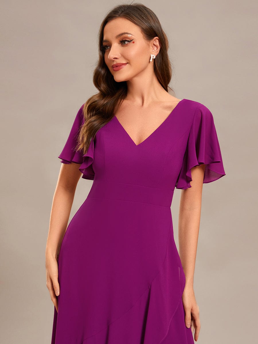 Charming Chiffon Bridesmaid Dress with Lotus Leaf Hemline #color_Fuchsia