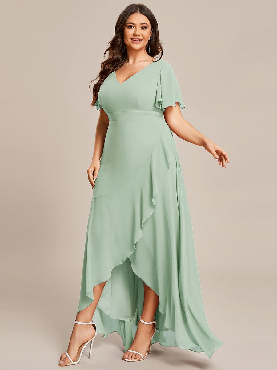 Charming Chiffon Bridesmaid Dress with Lotus Leaf Hemline #color_Mint Green