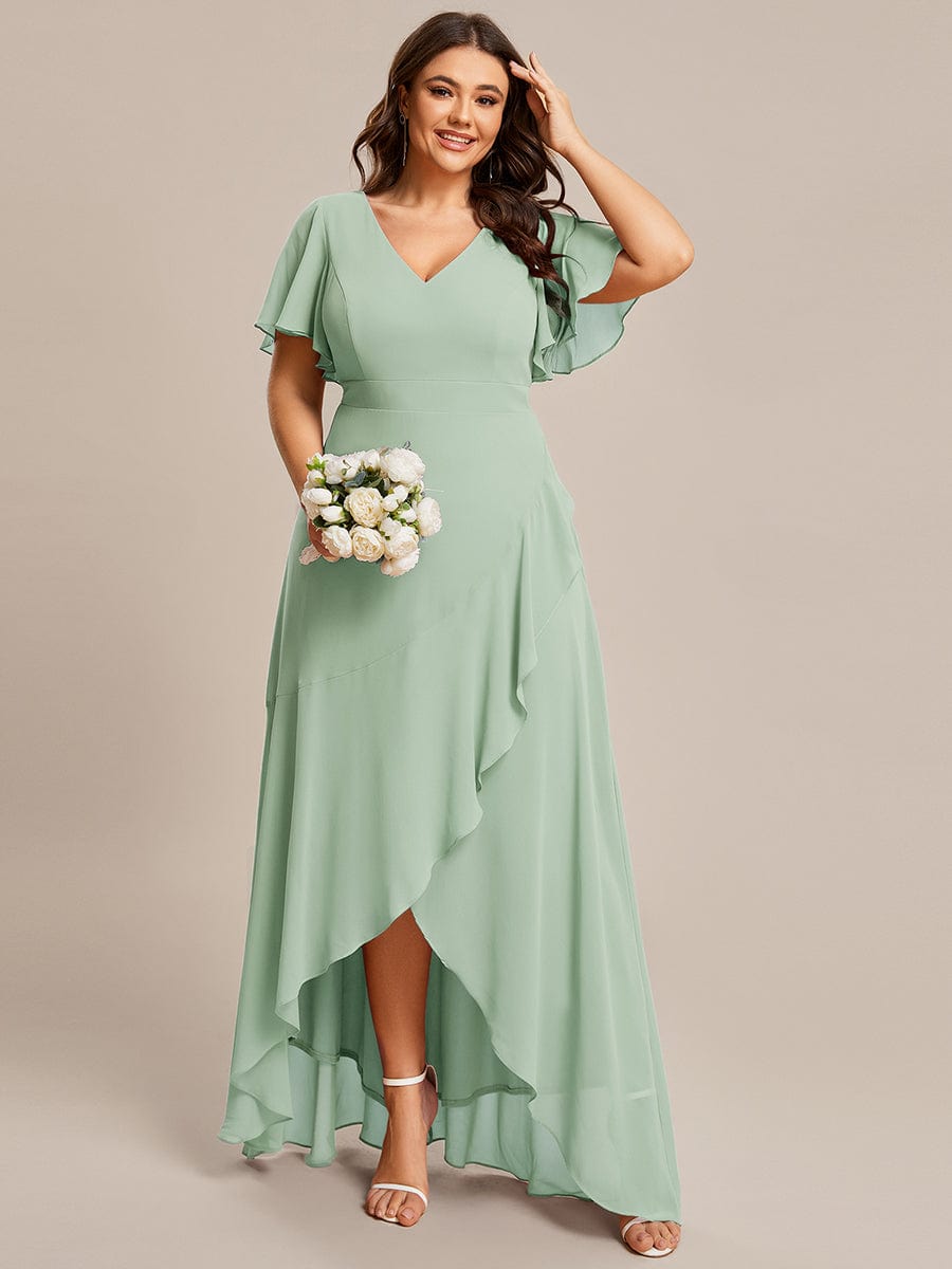 Charming Chiffon Bridesmaid Dress with Lotus Leaf Hemline #color_Mint Green