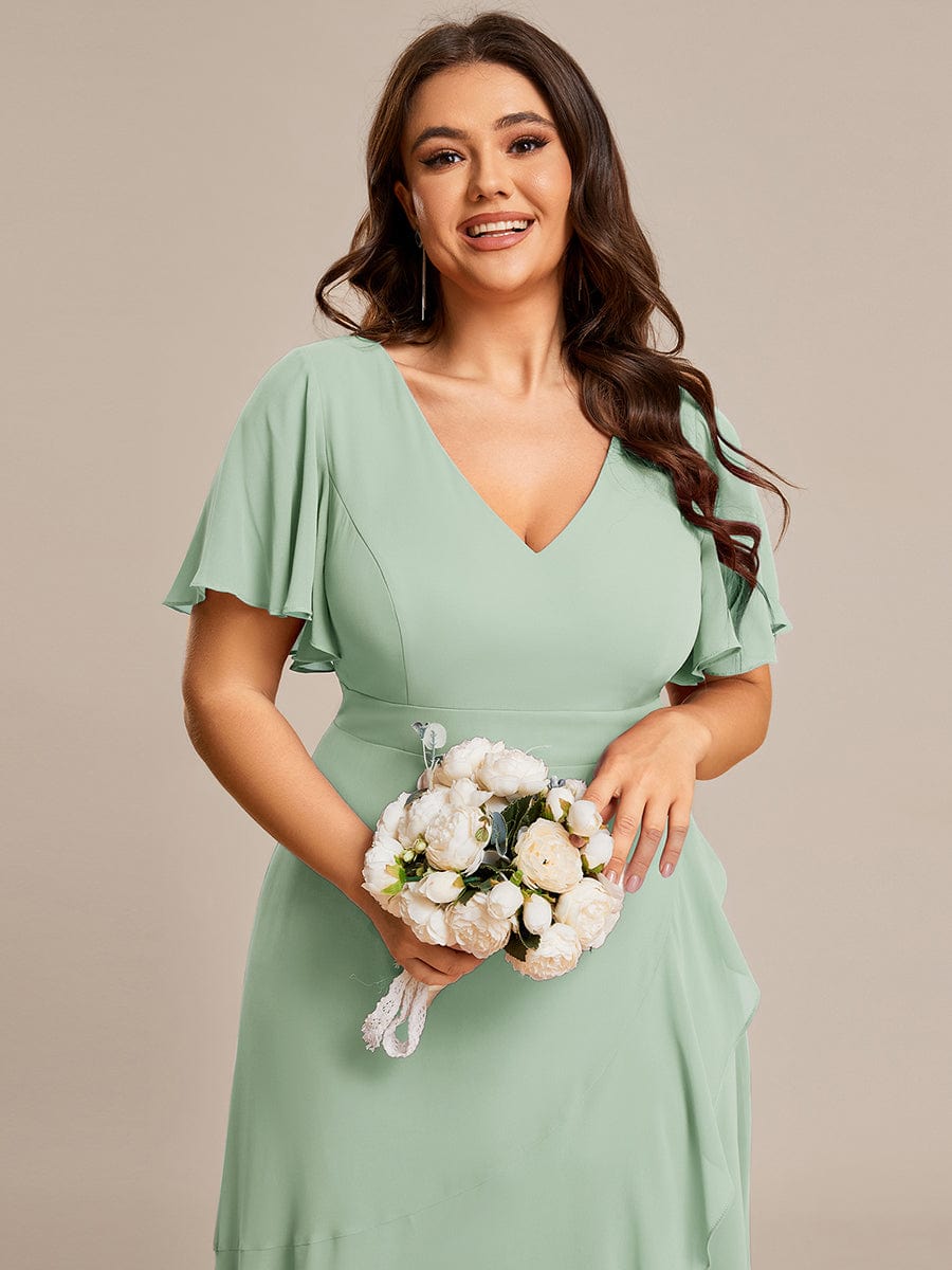 Charming Chiffon Bridesmaid Dress with Lotus Leaf Hemline #color_Mint Green