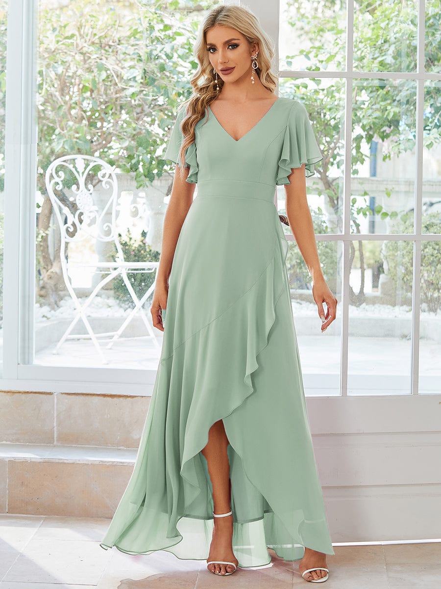 Custom Size Charming Chiffon Bridesmaid Dress with Lotus Leaf Hemline #color_Mint Green