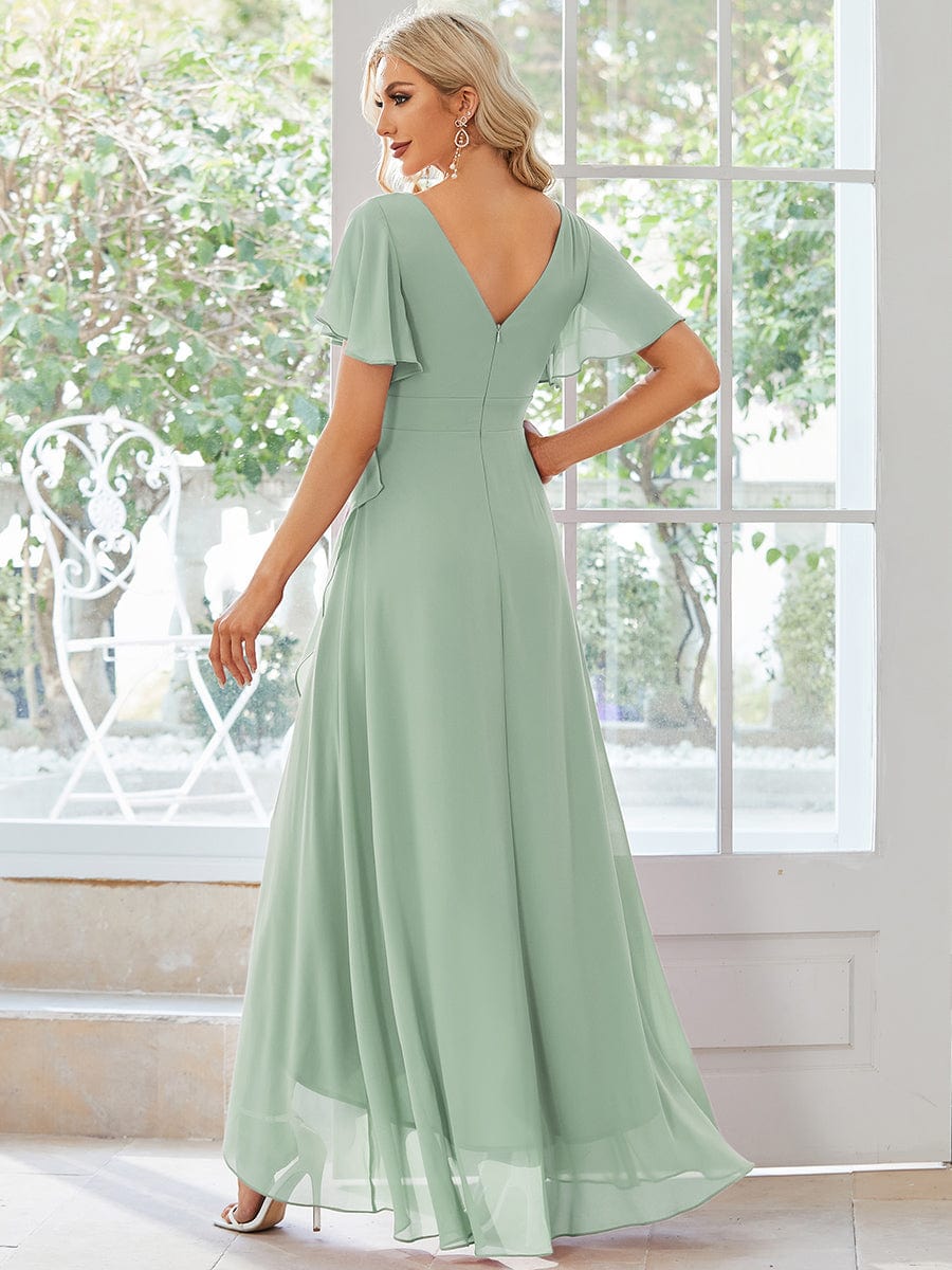 Charming Chiffon Bridesmaid Dress with Lotus Leaf Hemline #color_Mint Green