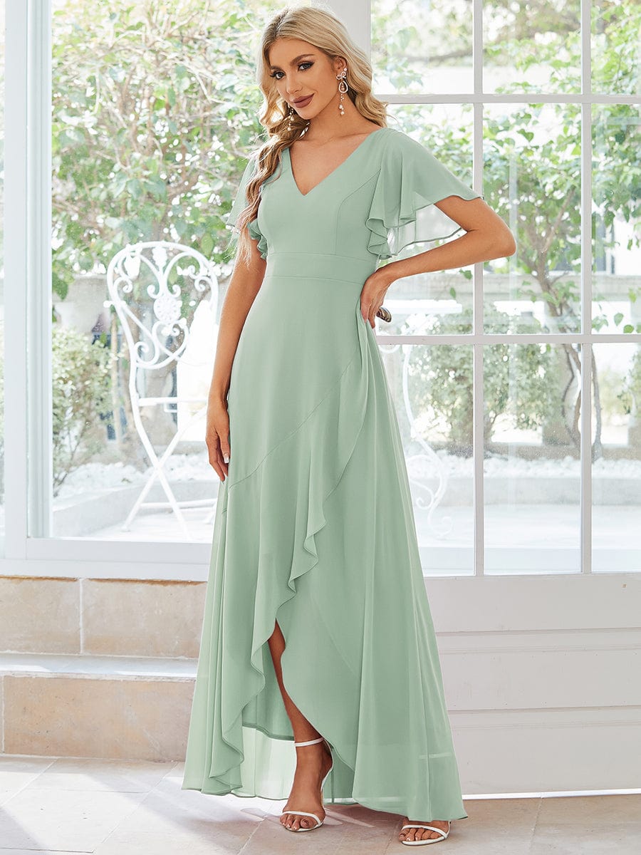 Custom Size Charming Chiffon Bridesmaid Dress with Lotus Leaf Hemline #color_Mint Green