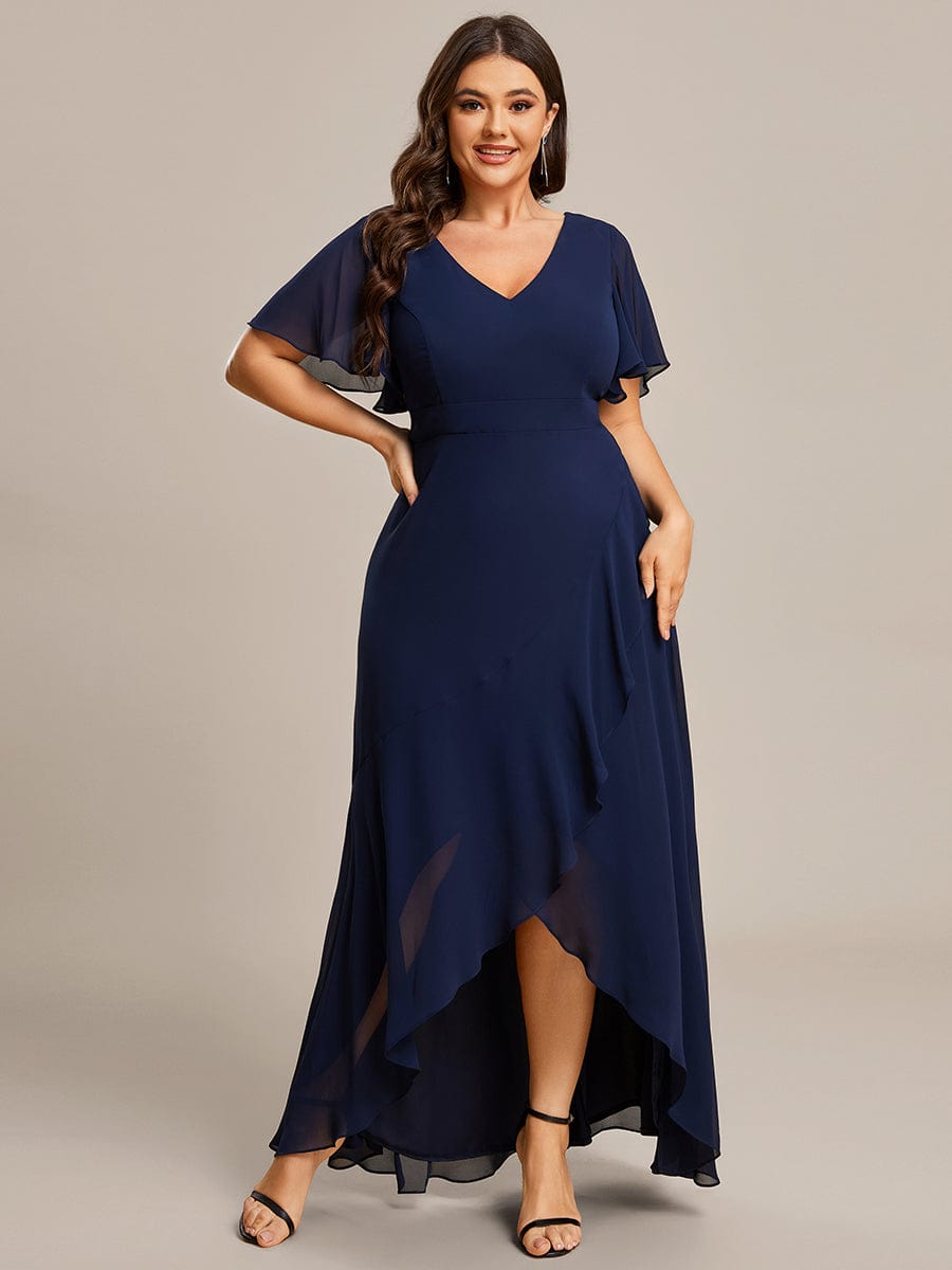 Custom Size Charming Chiffon Bridesmaid Dress with Lotus Leaf Hemline #color_Navy Blue