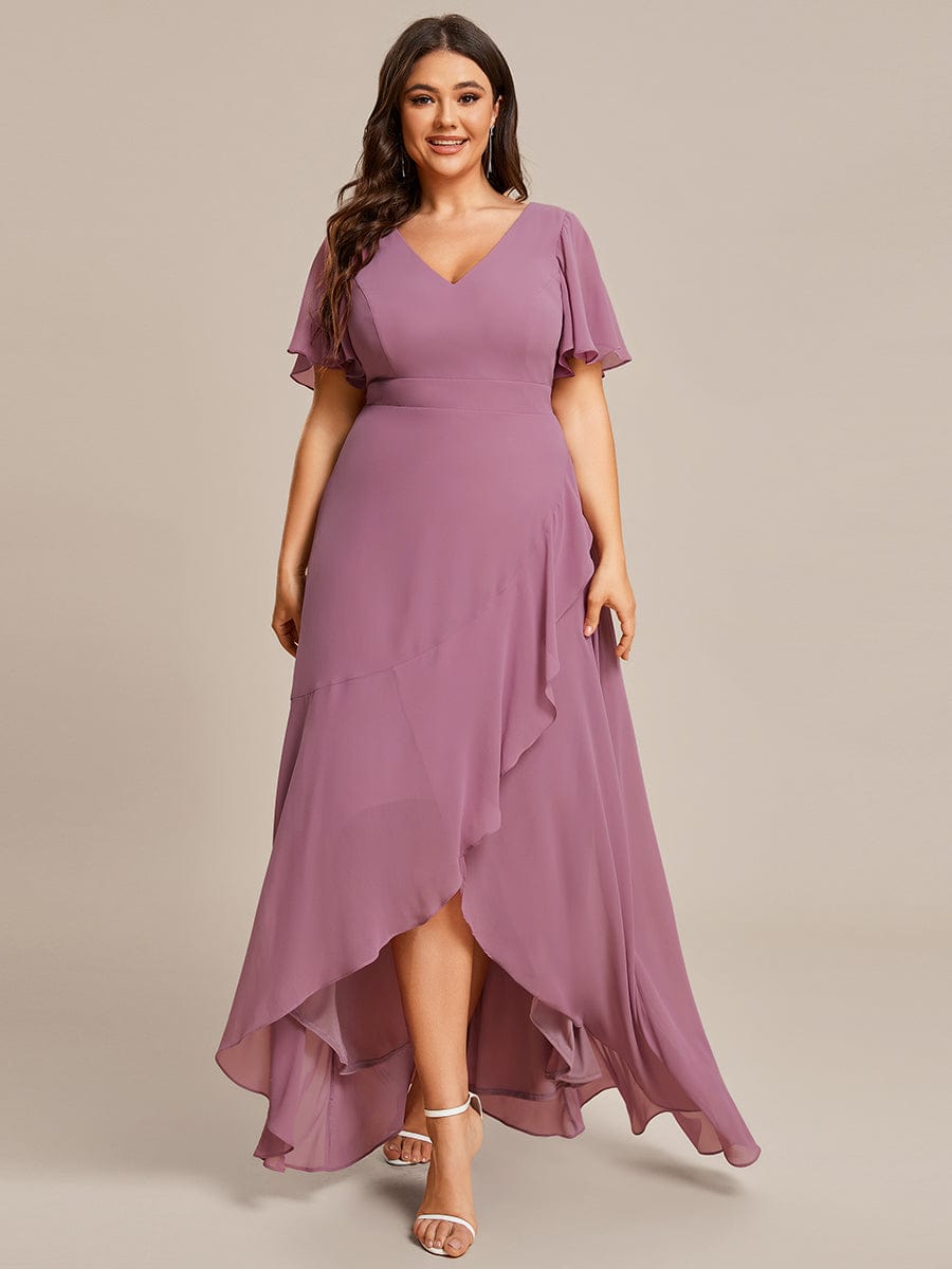 Custom Size Charming Chiffon Bridesmaid Dress with Lotus Leaf Hemline #color_Purple Orchid