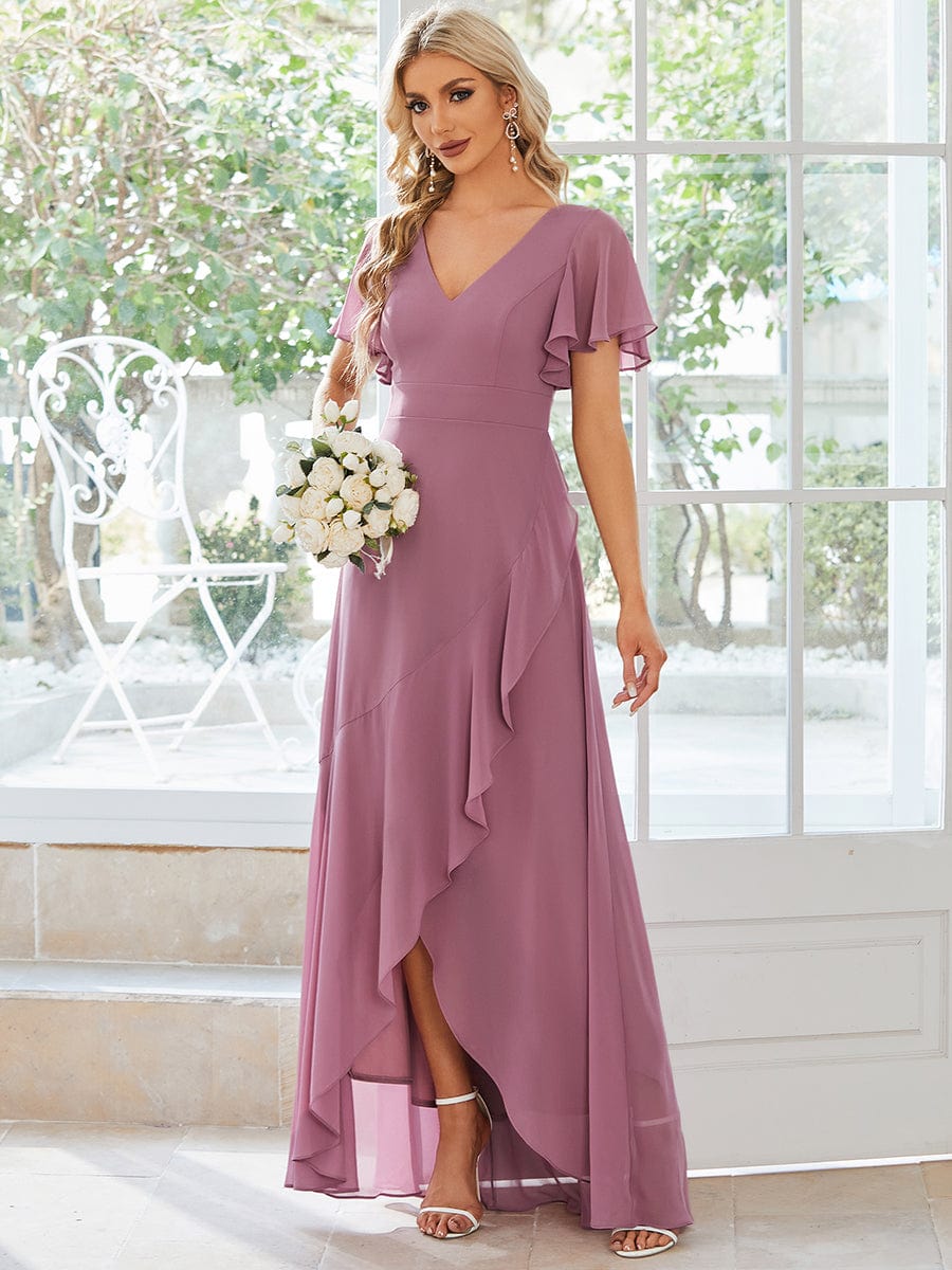 Custom Size Charming Chiffon Bridesmaid Dress with Lotus Leaf Hemline #color_Purple Orchid