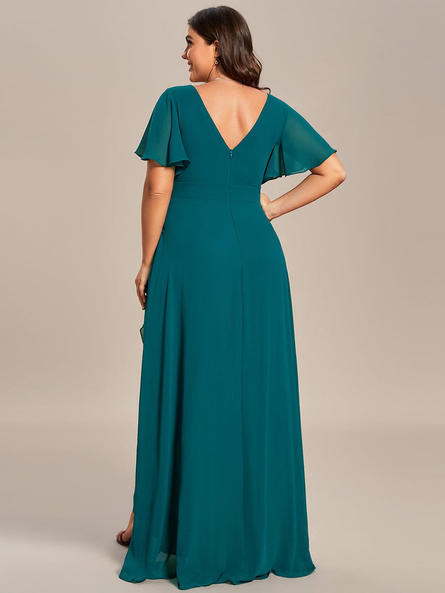 Plus Size Elegant Lotus Sleeves Chiffon Bridesmaid Dress #color_Teal