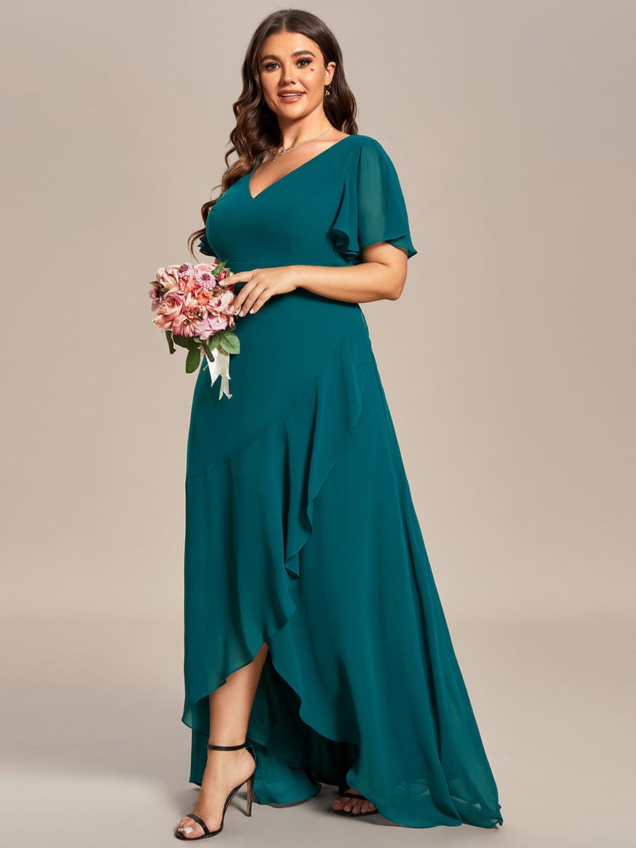 Charming Chiffon Bridesmaid Dress with Lotus Leaf Hemline #color_Teal