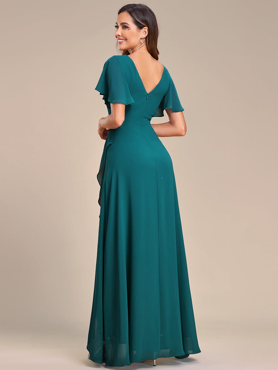 Charming Chiffon Bridesmaid Dress with Lotus Leaf Hemline #color_Teal