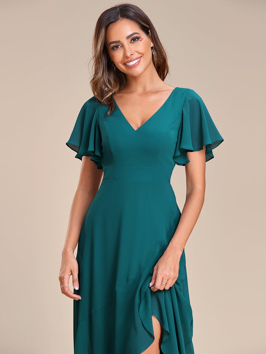 Charming Chiffon Bridesmaid Dress with Lotus Leaf Hemline #color_Teal