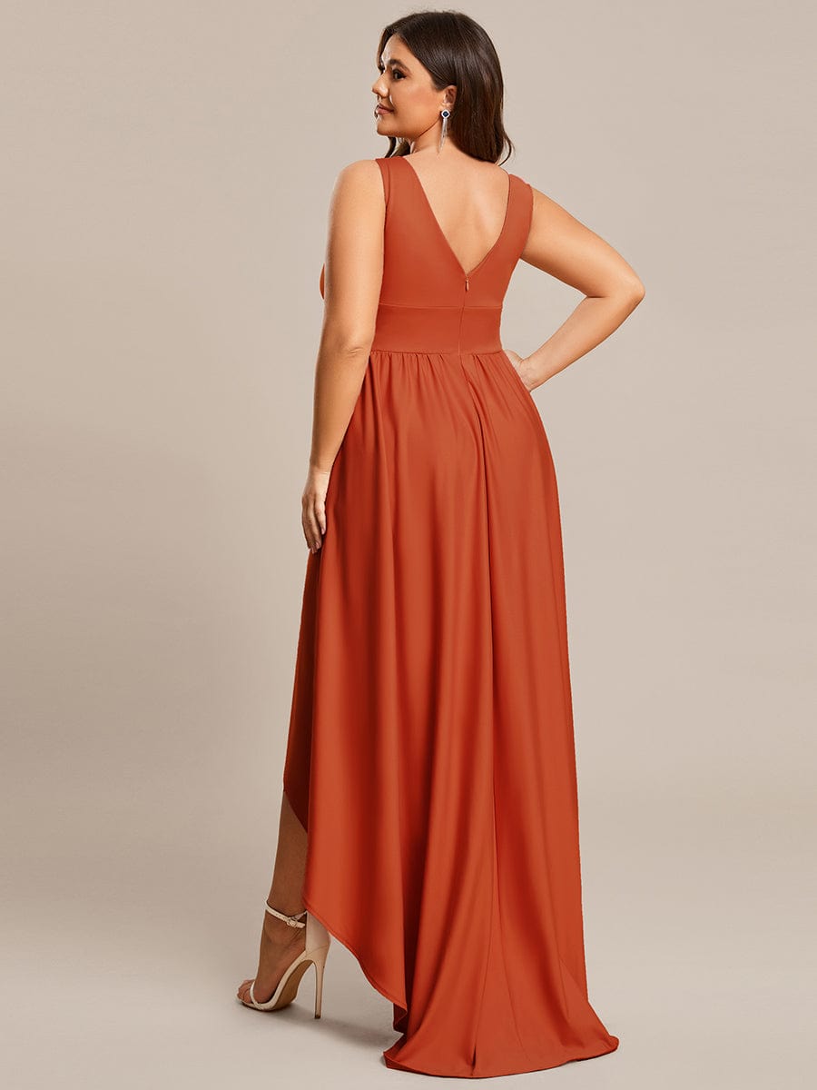 Plus Size Elegant High-Low Sleeveless Empire Waist Evening Dress #color_Burnt Orange