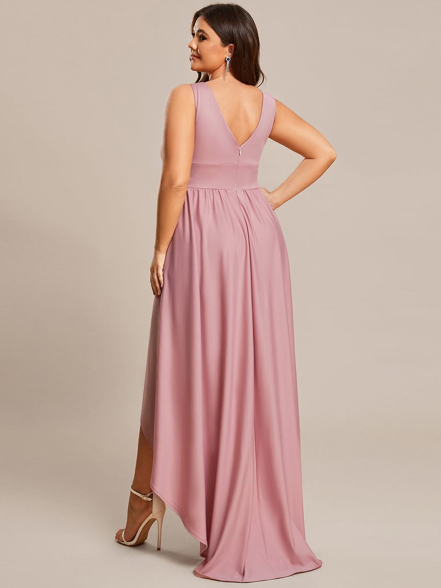 V-Neck Sleeveless High-Low Evening Dress with Stretchy #color_Dusty Rose