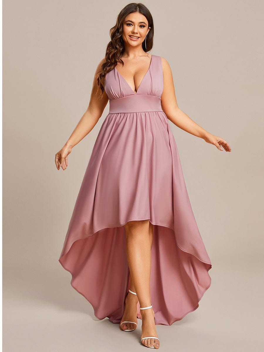 Plus Size Elegant High-Low Sleeveless Empire Waist Evening Dress #color_Dusty Rose