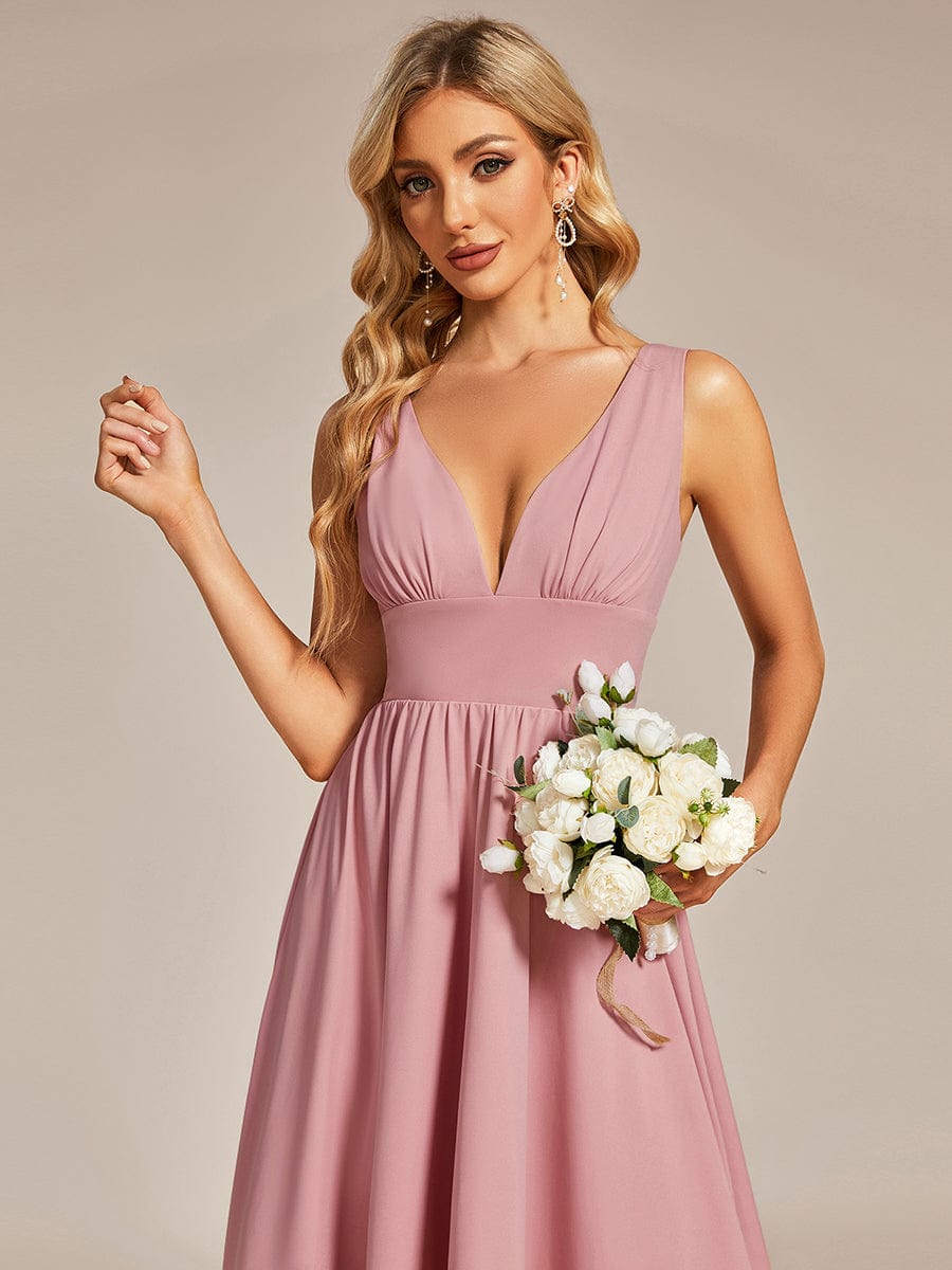 V-Neck Sleeveless High-Low Evening Dress with Stretchy #color_Dusty Rose