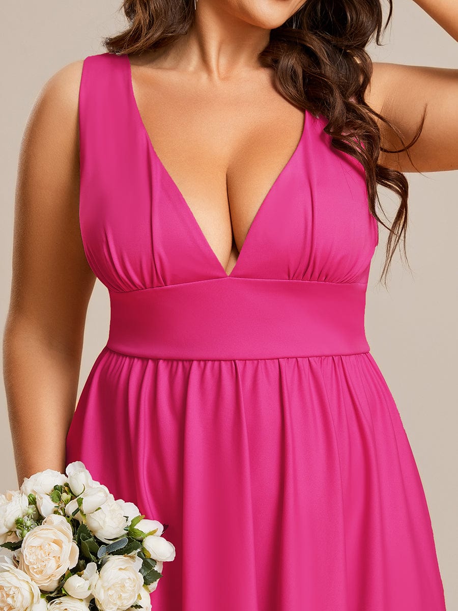 V-Neck Sleeveless High-Low Evening Dress with Stretchy #color_Hot Pink