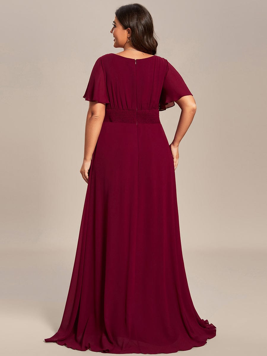 Simple Chiffon Pleated A-Line Round Neckline Bridesmaid Dress #color_Burgundy