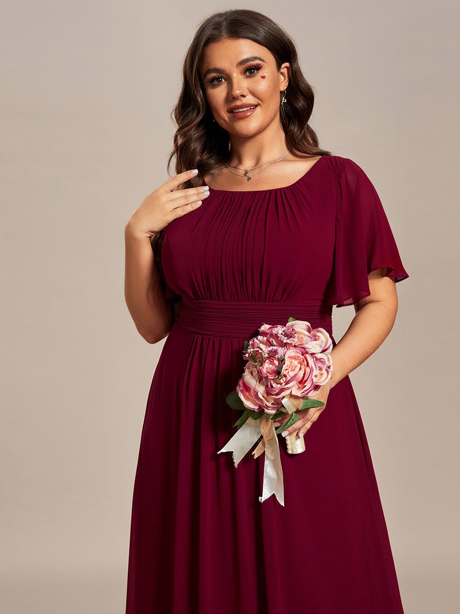 Simple Chiffon Pleated A-Line Round Neckline Bridesmaid Dress #color_Burgundy