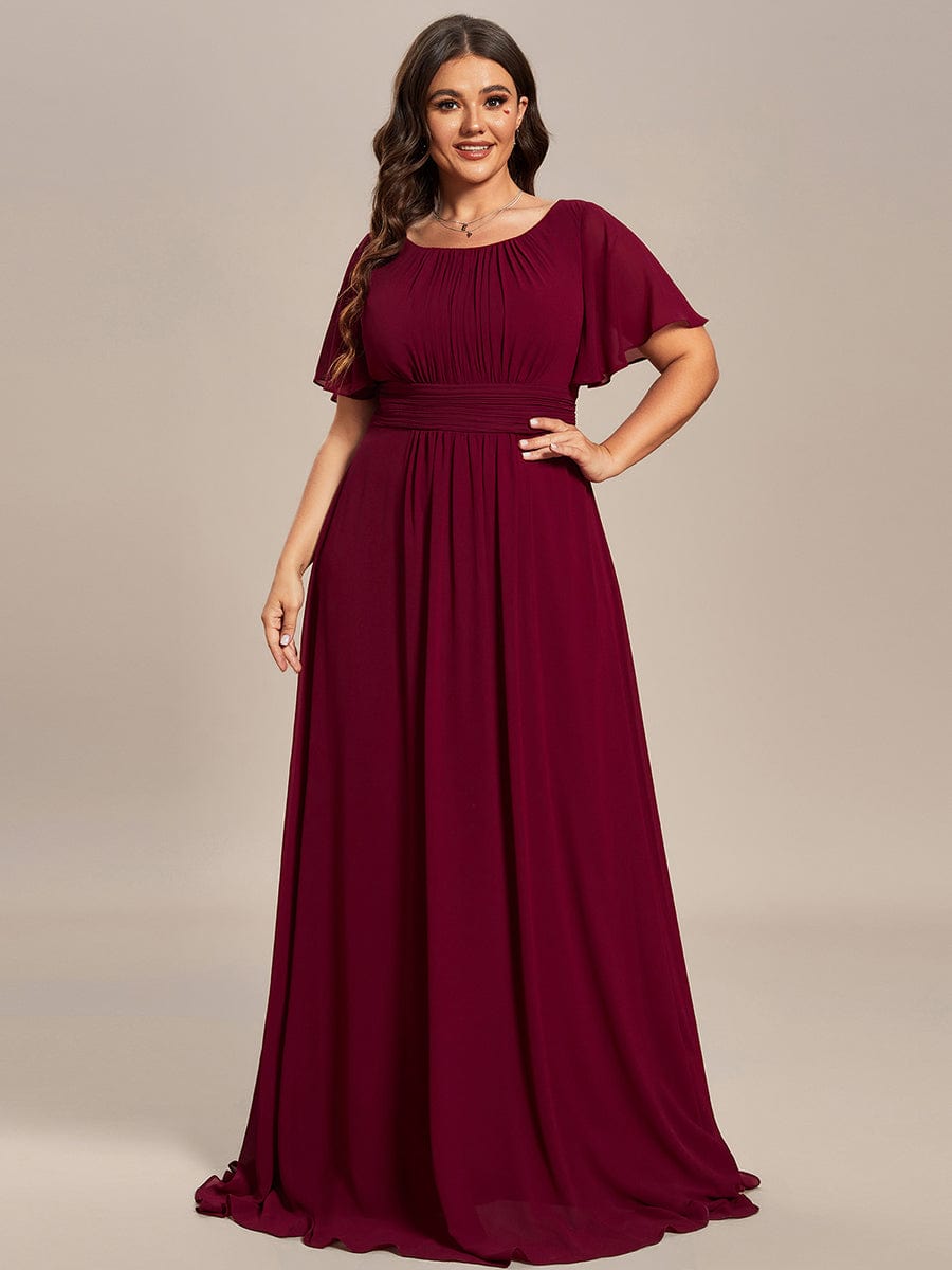 Simple Chiffon Pleated A-Line Round Neckline Bridesmaid Dress #color_Burgundy