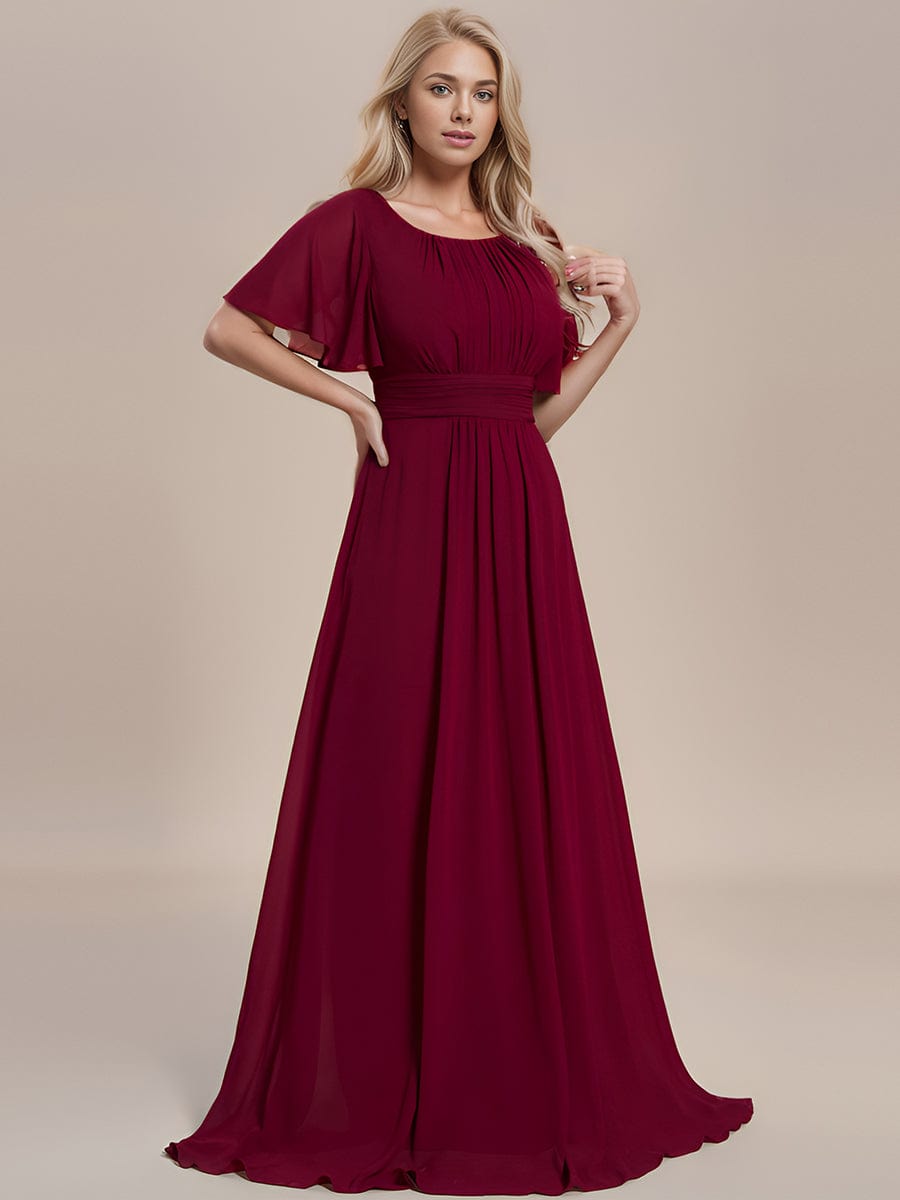 Simple Chiffon Pleated A-Line Round Neckline Bridesmaid Dress #color_Burgundy