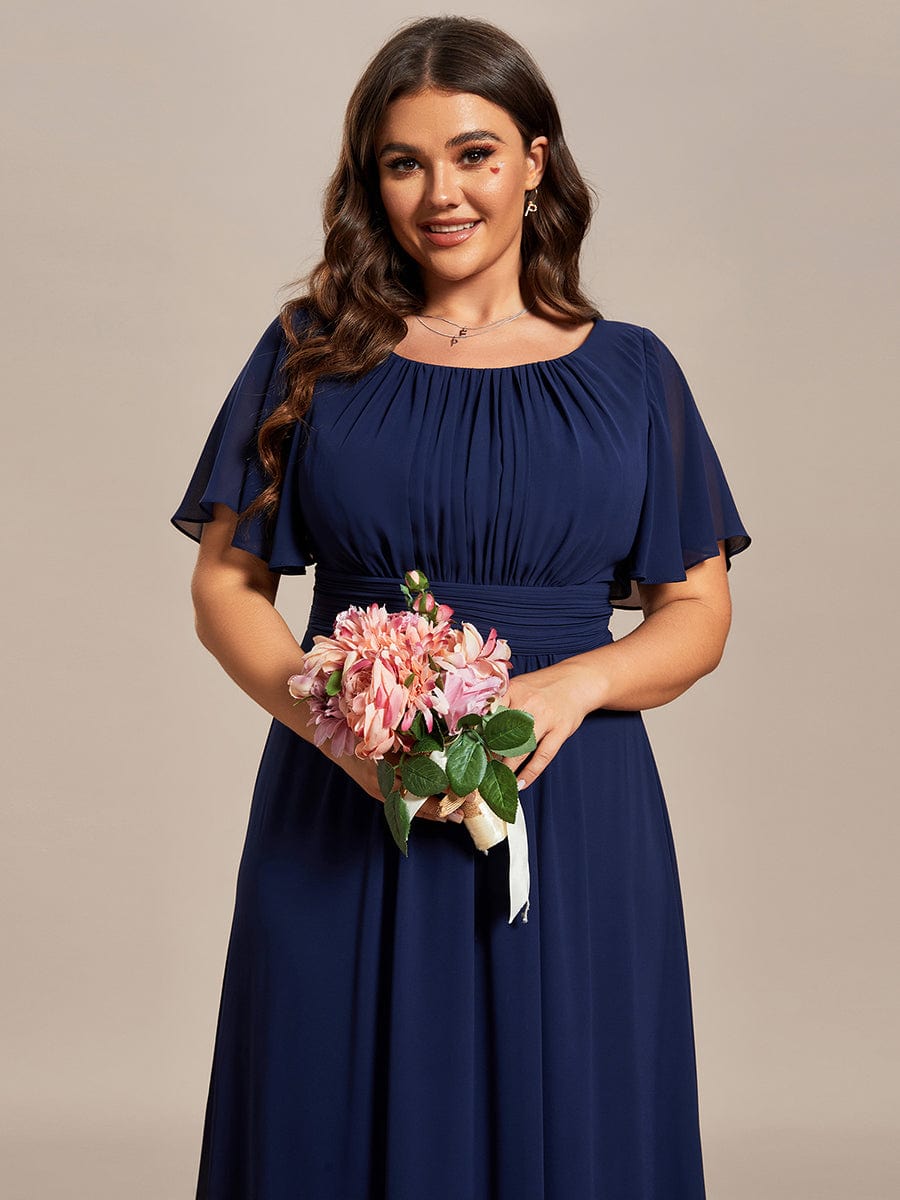 Simple Chiffon Pleated A-Line Round Neckline Bridesmaid Dress #color_Navy Blue