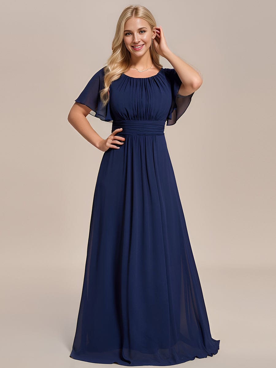 Simple Chiffon Pleated A-Line Round Neckline Bridesmaid Dress #color_Navy Blue