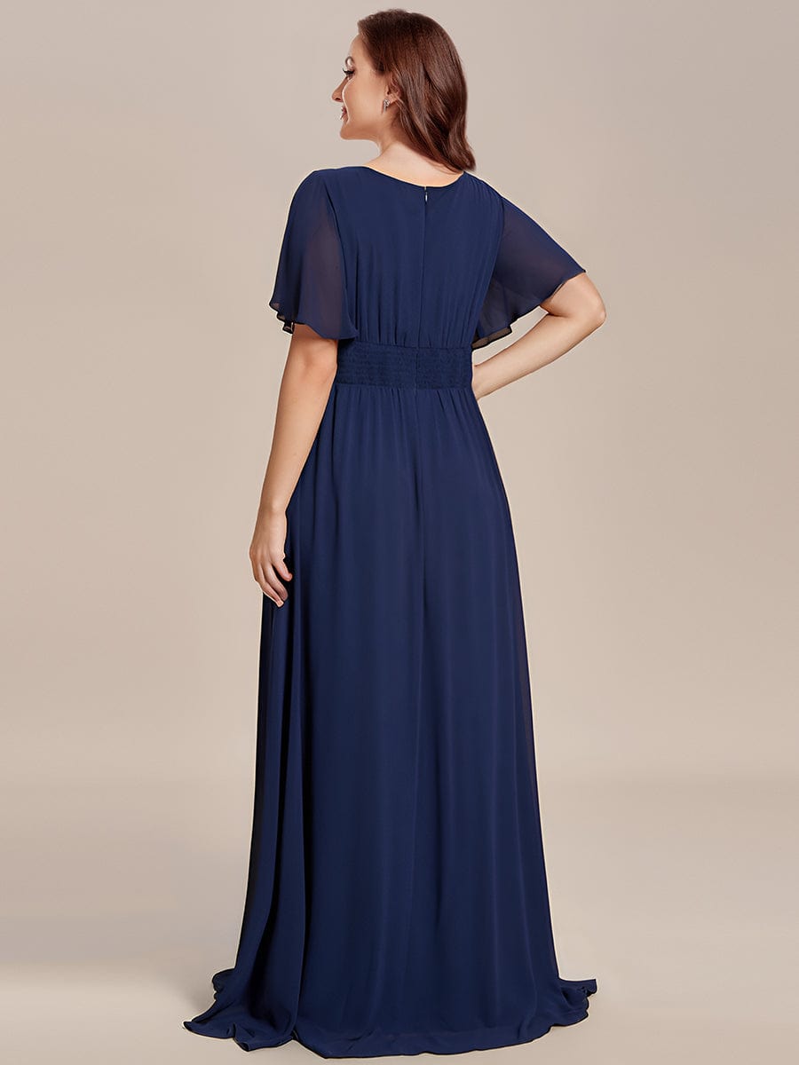 Simple Chiffon Pleated A-Line Round Neckline Bridesmaid Dress #color_Navy Blue