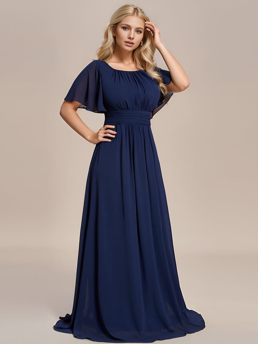 Simple Chiffon Pleated A-Line Round Neckline Bridesmaid Dress #color_Navy Blue