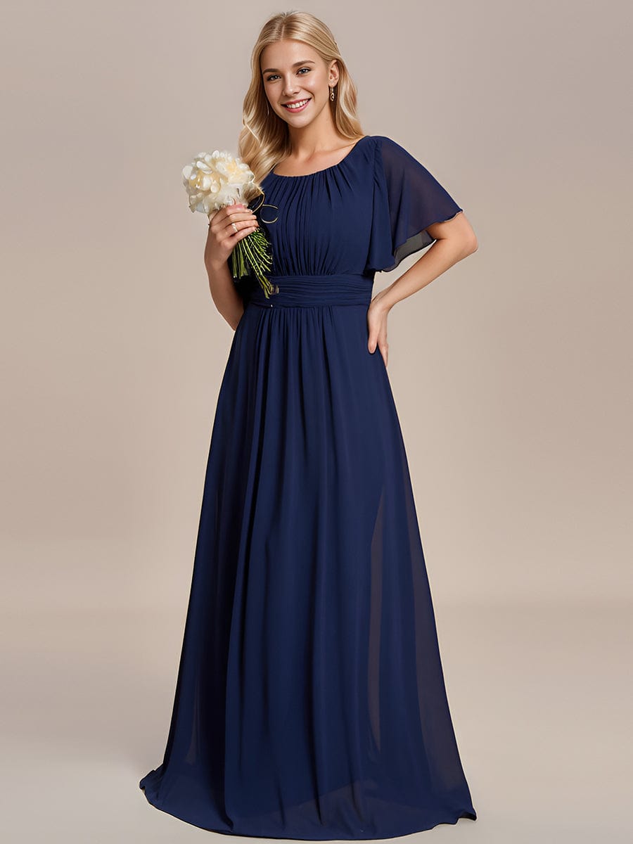 Simple Chiffon Pleated A-Line Round Neckline Bridesmaid Dress #color_Navy Blue