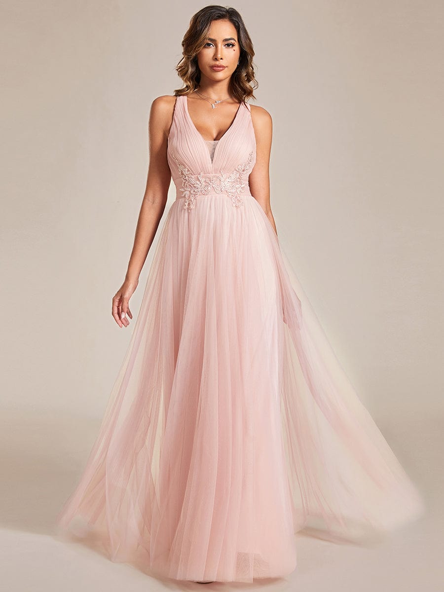 Elegant Sleeveless V-Neck A-Line Bridesmaid Dresss #color_Pink