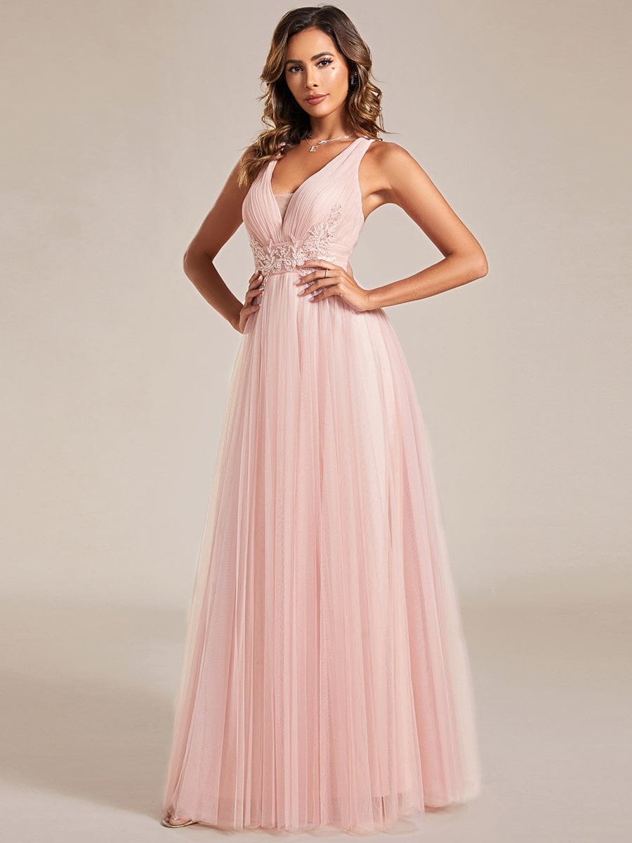 Elegant Sleeveless V-Neck A-Line Bridesmaid Dresss #color_Pink