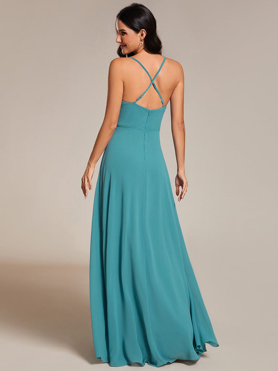 Adjustable Spaghetti Strap Chiffon A-Line Bridesmaid Dresses #color_Dusty Blue