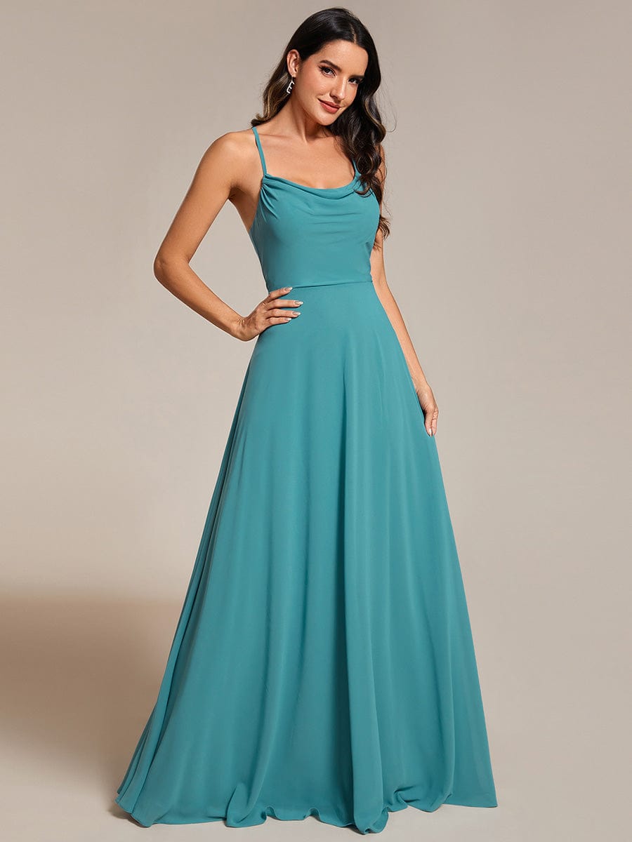 Adjustable Spaghetti Strap Chiffon A-Line Bridesmaid Dresses #color_Light Teal