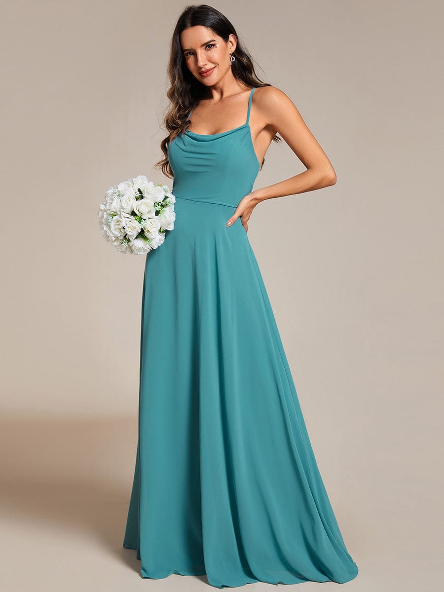 Adjustable Spaghetti Strap Chiffon A-Line Bridesmaid Dresses #color_Dusty Blue